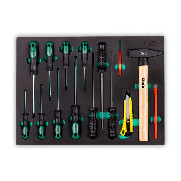 GOLA plato se šroubováky a kladivem AP 45, 15 dílů
